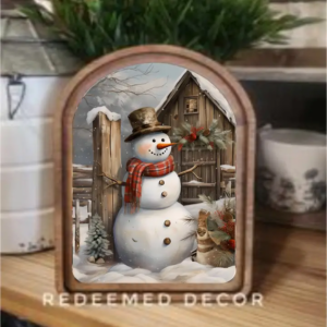 Arch Top Rustic Snowman Framed Art