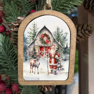 Canvas Arch Ornament Santa Barn Reindeer