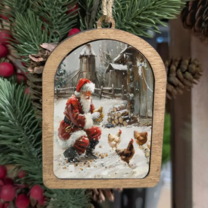 Canvas Arch Ornament Santa with Chickens