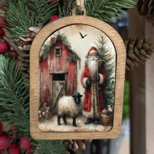 Canvas Arch Ornament Santa Sheep