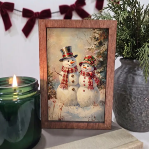 4x6 Wood Block Sign Art- Snowman Cozy Couple Winter