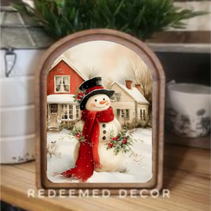 Arch Top Cozy Christmas Snowman Framed Art