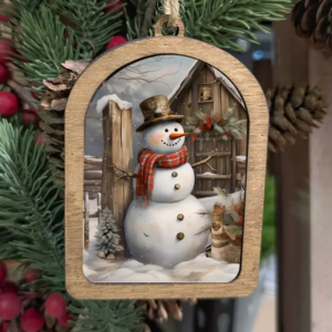 Canvas Arch Ornament Rustic Snowman