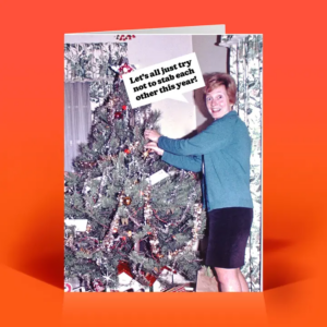 Funny Christmas Card – Stabbing – Vintage Quirky Humor
