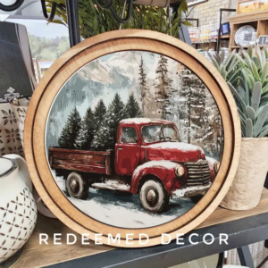 8" Round Christmas Truck Art