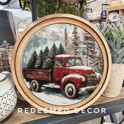 8" Round Christmas Truck Art