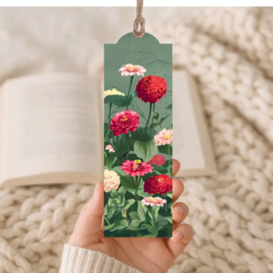 Wood Bookmark Vintage Zinnias