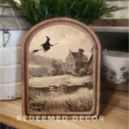 Arch Top Flying Witch Framed Art