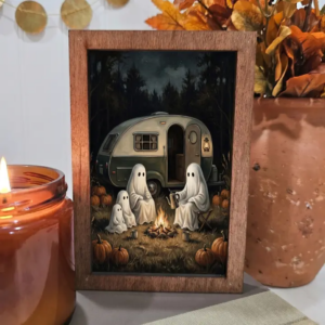 Wood Block Sign Art- Ghosts Camping Fall Halloween