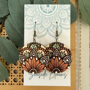 Boho Hand Painted Lightweight Maple Wood Sunflower Earring