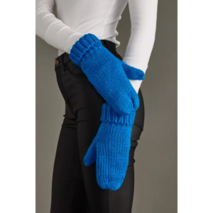 Blue Cuffed Knit Mittens