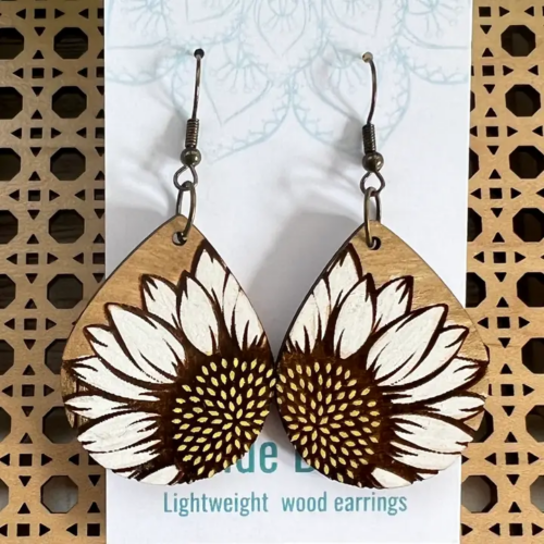 Boho Hand Painted Lightweight Maple Wood Earrings