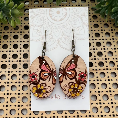 Butterfly Hand Painted Lightweight Maple Wood Earrings