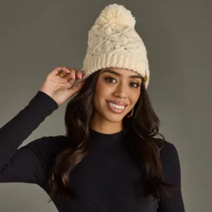 Cream Knit Pom Hat