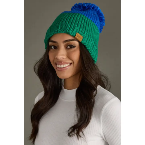 Blue & Green Color Block Pom Hat