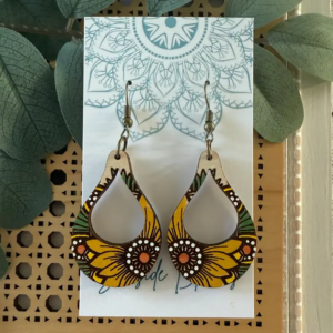 Boho Hand Painted Lightweight Maple Wood Hoop Earrings