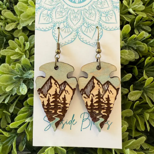 Boho Hand Painted Lightweight Maple Wood Mountain Earrings