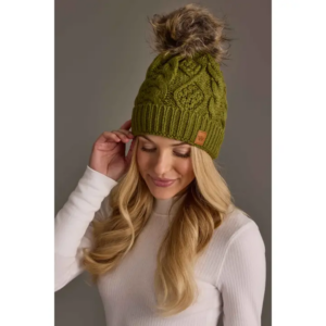 Olive Cable Knit Pom Hat