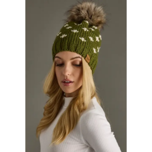 Olive Fleur-De-Lis Pom Hat