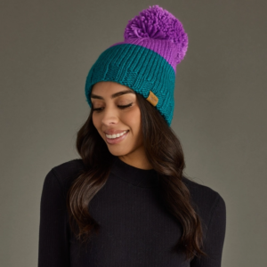 Purple & Teal Color Block Pom Hat
