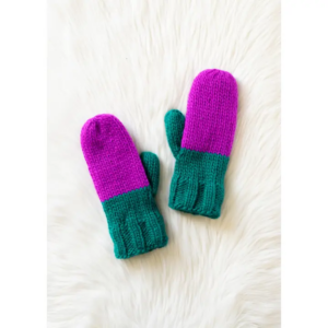Purple & Teal Color Block Knit Mittens