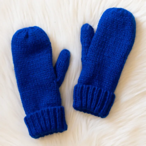 Bright Royal Blue Cuffed Knit Mittens