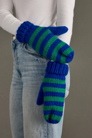 Royal Blue & Green Striped Mittens
