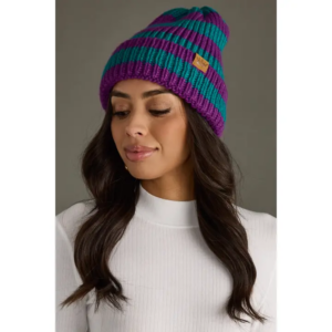 Teal & Purple Striped Knit Beanie